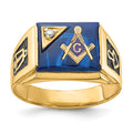 10k Men's Textured w/ Black Enamel Imit. Blue Spinel Dia Masonic Ring