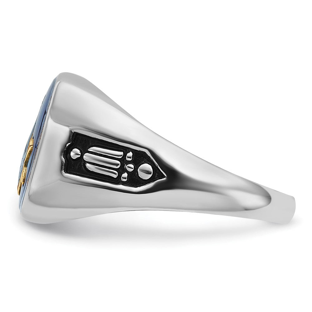 10kw Men's Grooved w/ Black Enamel & Imit. Blue Spinel Masonic Ring