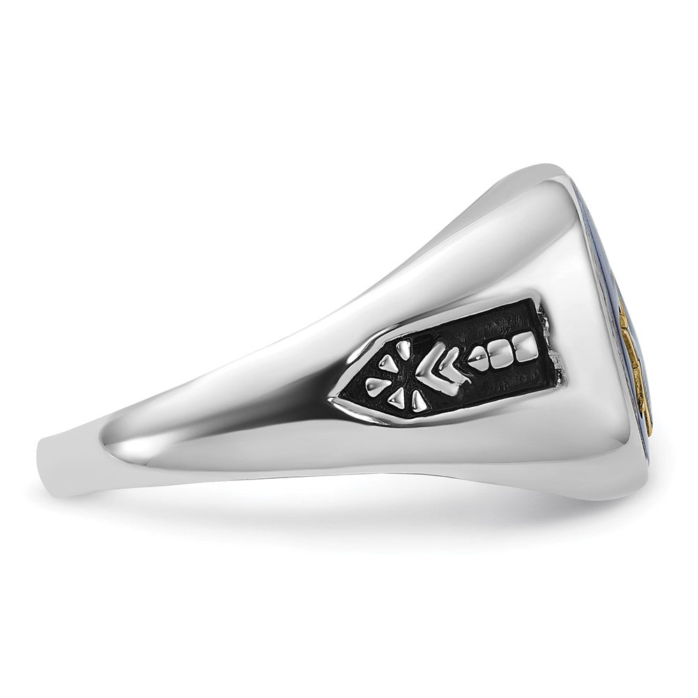 10kw Men's Grooved w/ Black Enamel & Imit. Blue Spinel Masonic Ring