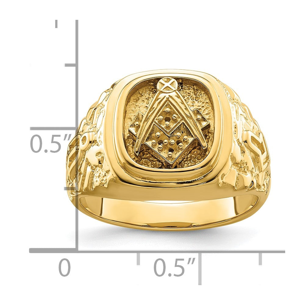 10k Polished and Nugget Texture Masonic Ring Mounting