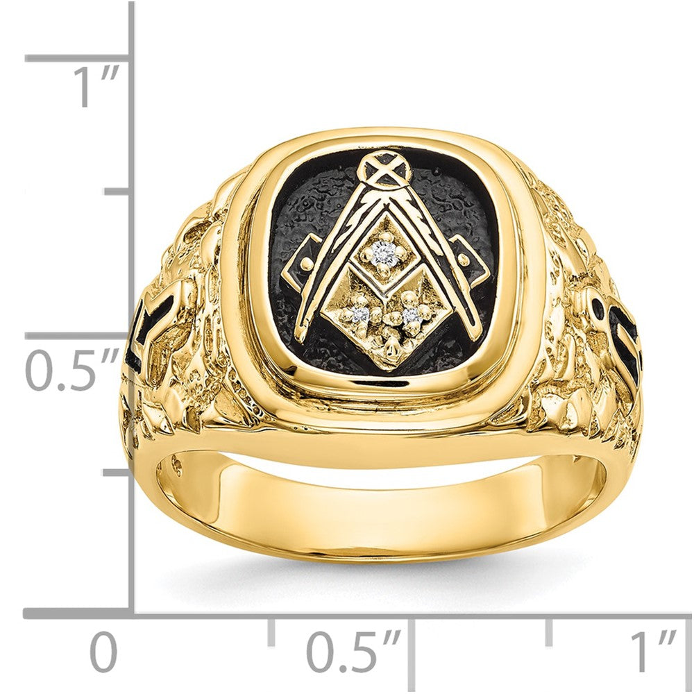 10k Polished, Antiqued and Nugget Texture Diamond Masonic Ring