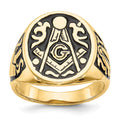 10k Men's Polished and Grooved with Black Enamel Masonic Ring