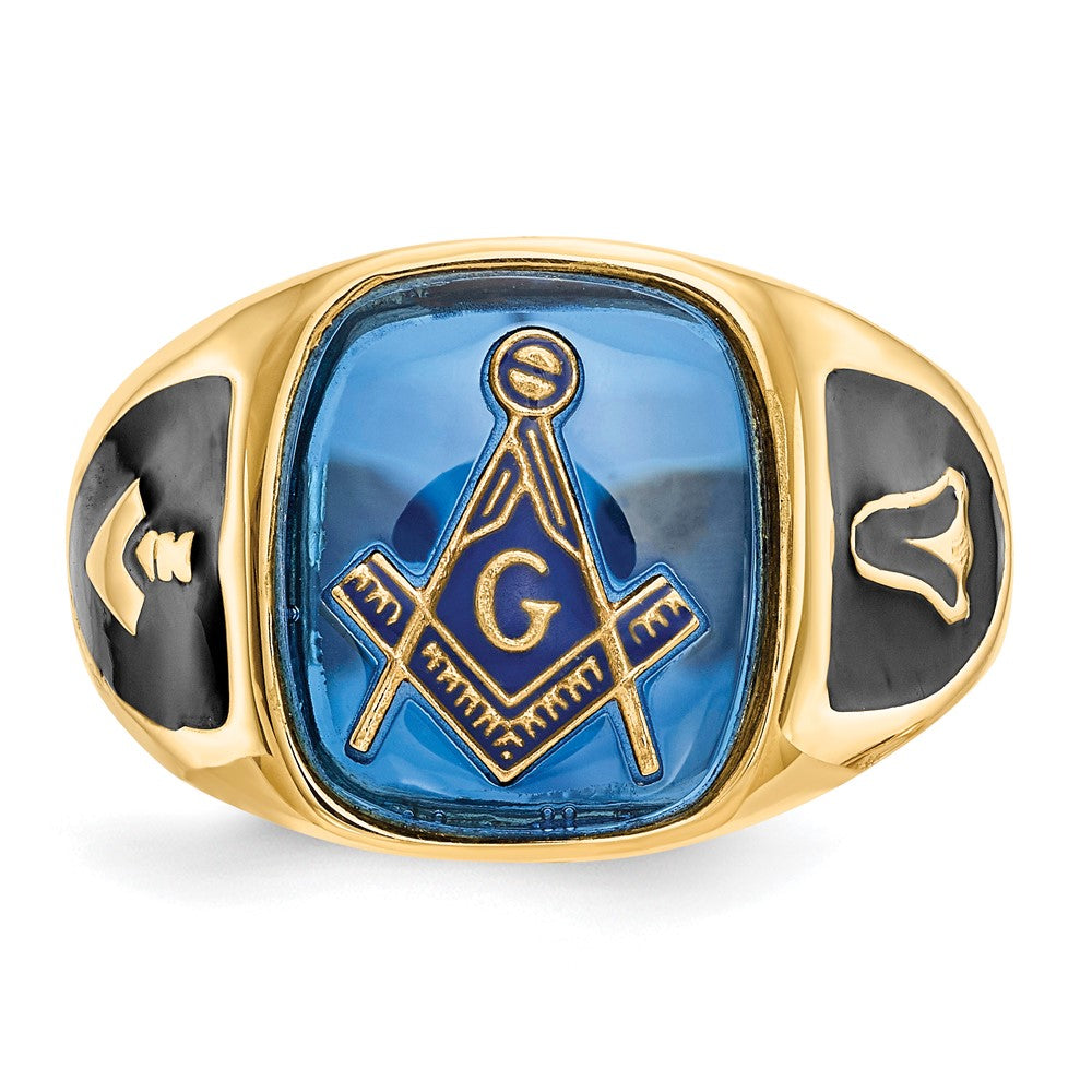 10k Men's Antiqued & Textured w/ Imit. Blue Spinel Masonic Ring