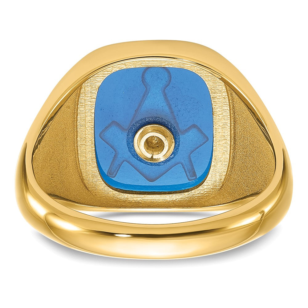 10k Men's Antiqued & Textured w/ Imit. Blue Spinel Masonic Ring