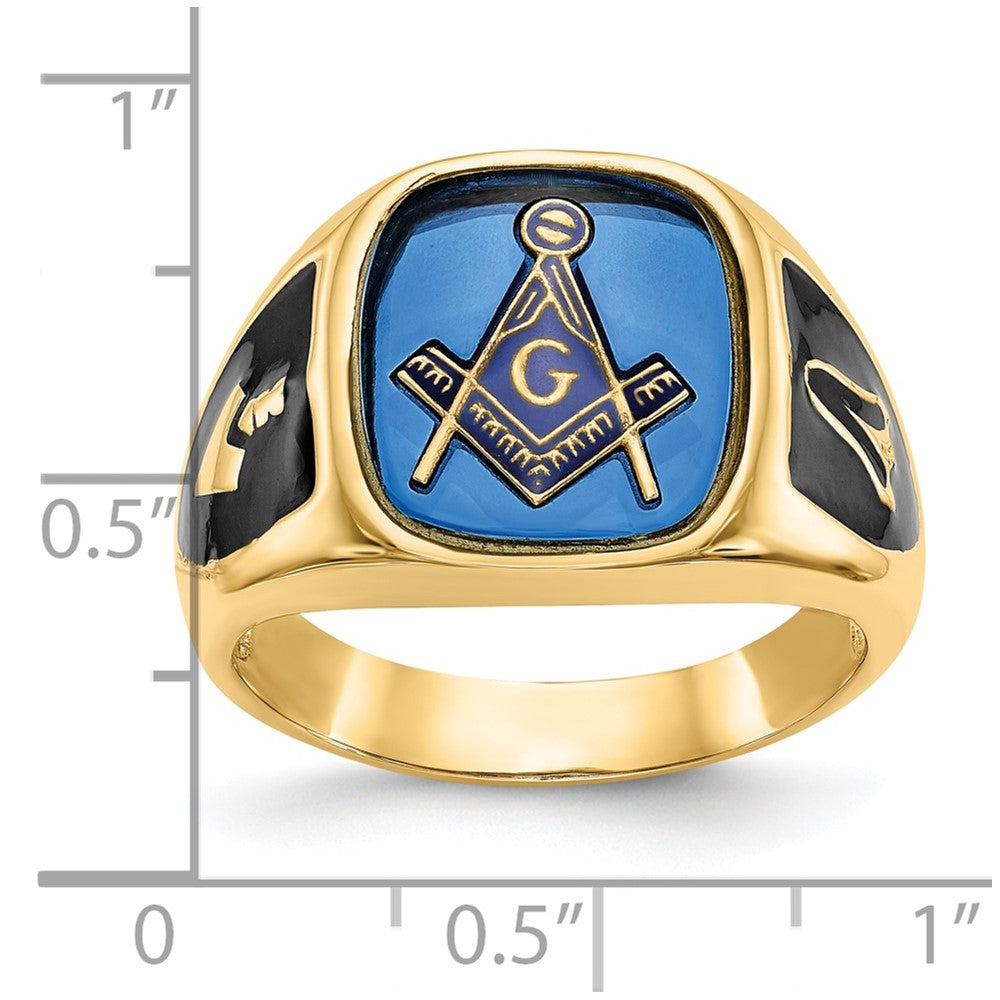 10k Men's Antiqued & Textured w/ Imit. Blue Spinel Masonic Ring