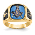 10k Men's Antiqued & Textured w/ Imit. Blue Spinel Masonic Ring