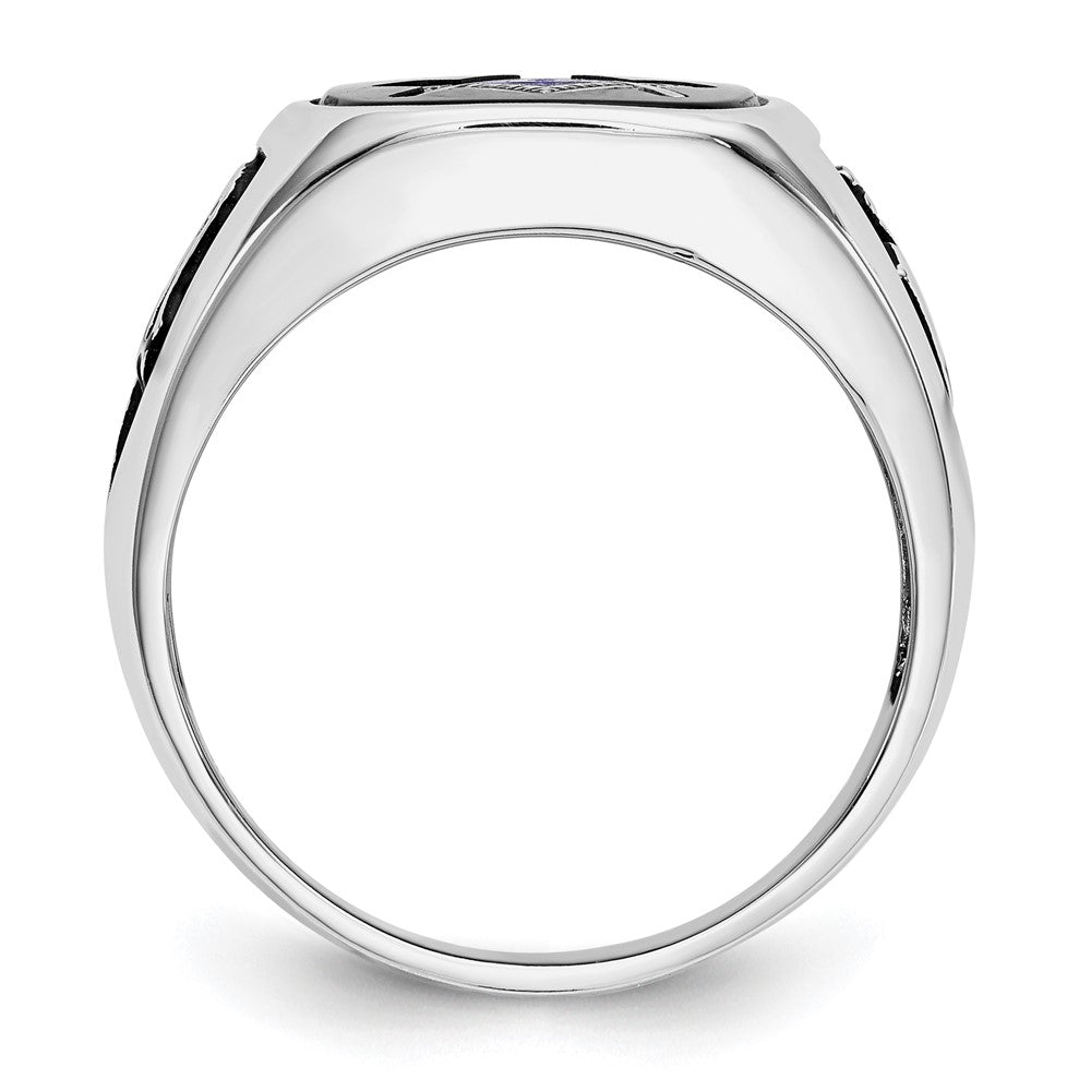 10kw & Gold-plated Men's Textured w/ Black Enamel & Onyx Masonic Ring
