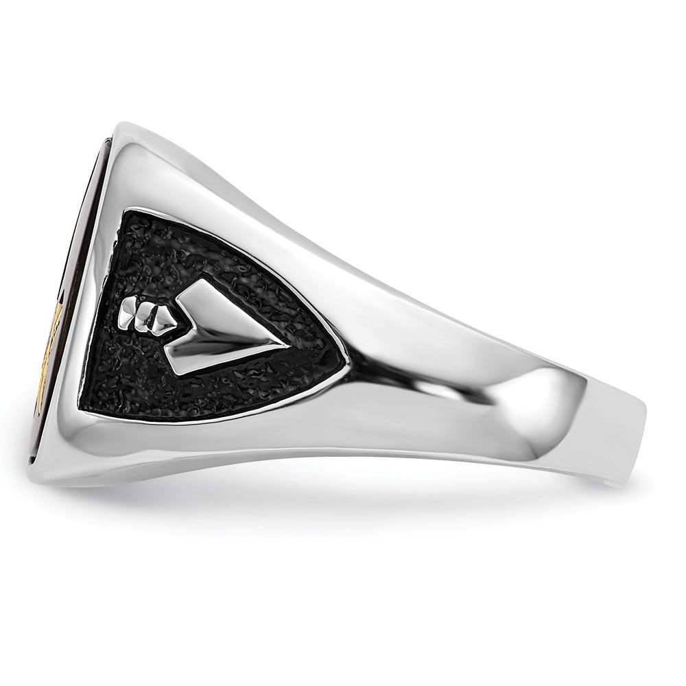 10kw & Gold-plated Men's Textured w/ Black Enamel & Onyx Masonic Ring