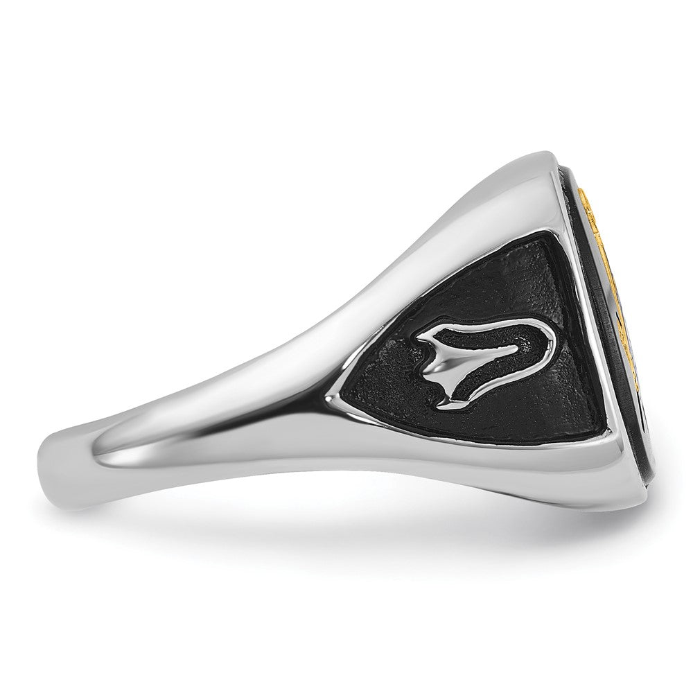 10kw & Gold-plated Men's Textured w/ Black Enamel & Onyx Masonic Ring