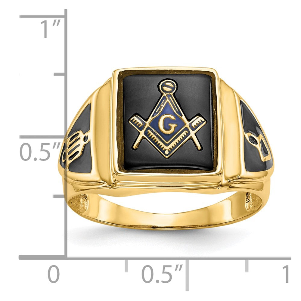 10k Men's Polished, Antiqued & Textured Onyx Masonic Ring