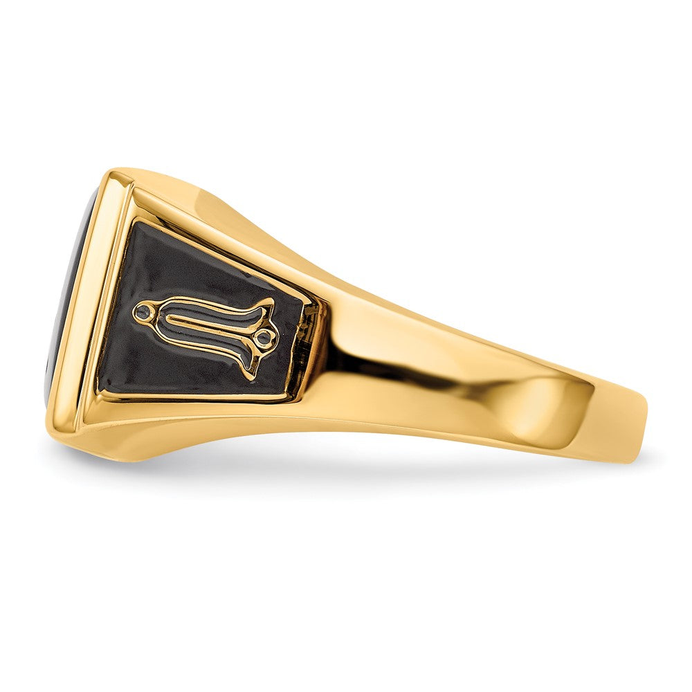 10k Men's Polished & Textured w/ Black Enamel & Onyx Masonic Ring