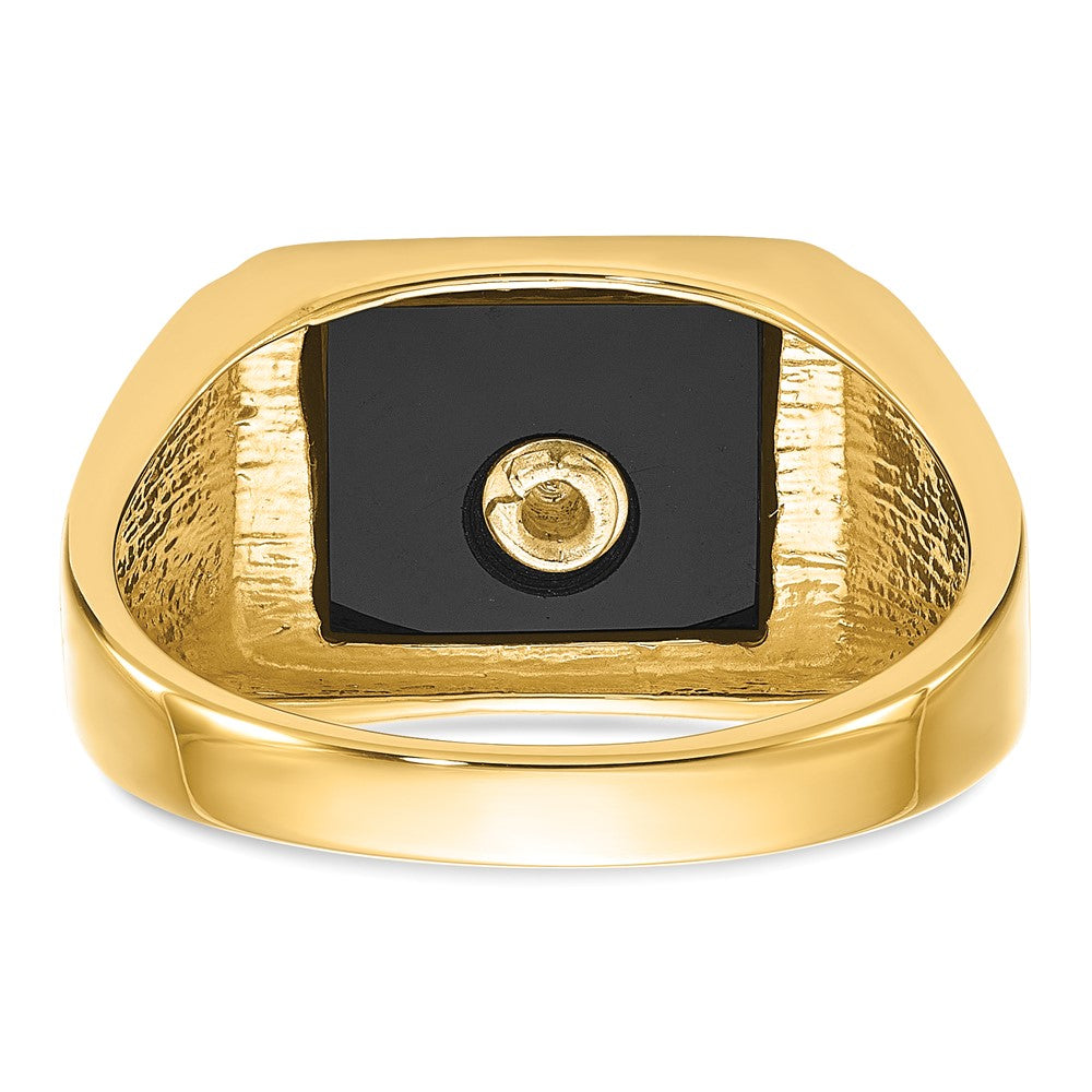 10k Men's Polished & Textured w/ Black Enamel & Onyx Masonic Ring