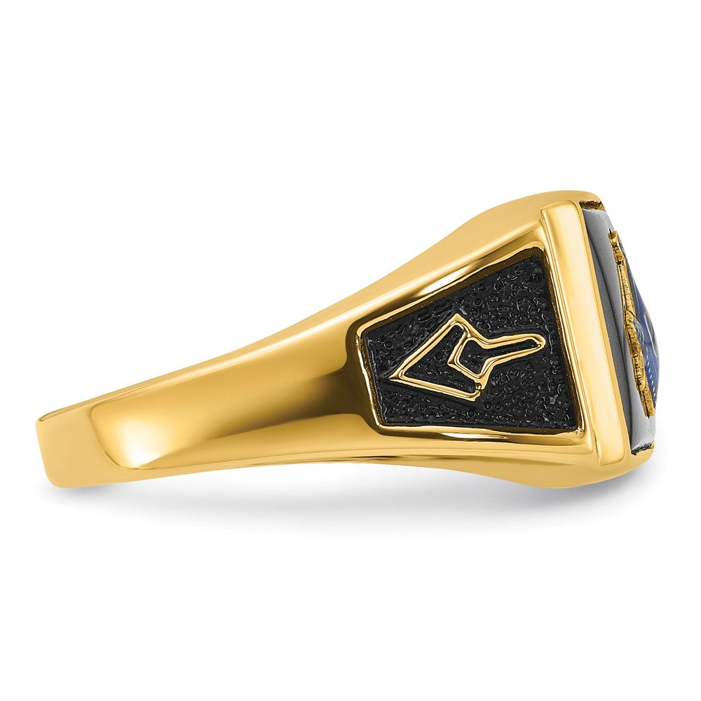 10k Men's Polished & Textured w/ Black Enamel & Onyx Masonic Ring