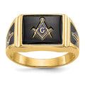 10k Men's Polished & Textured w/ Black Enamel & Onyx Masonic Ring