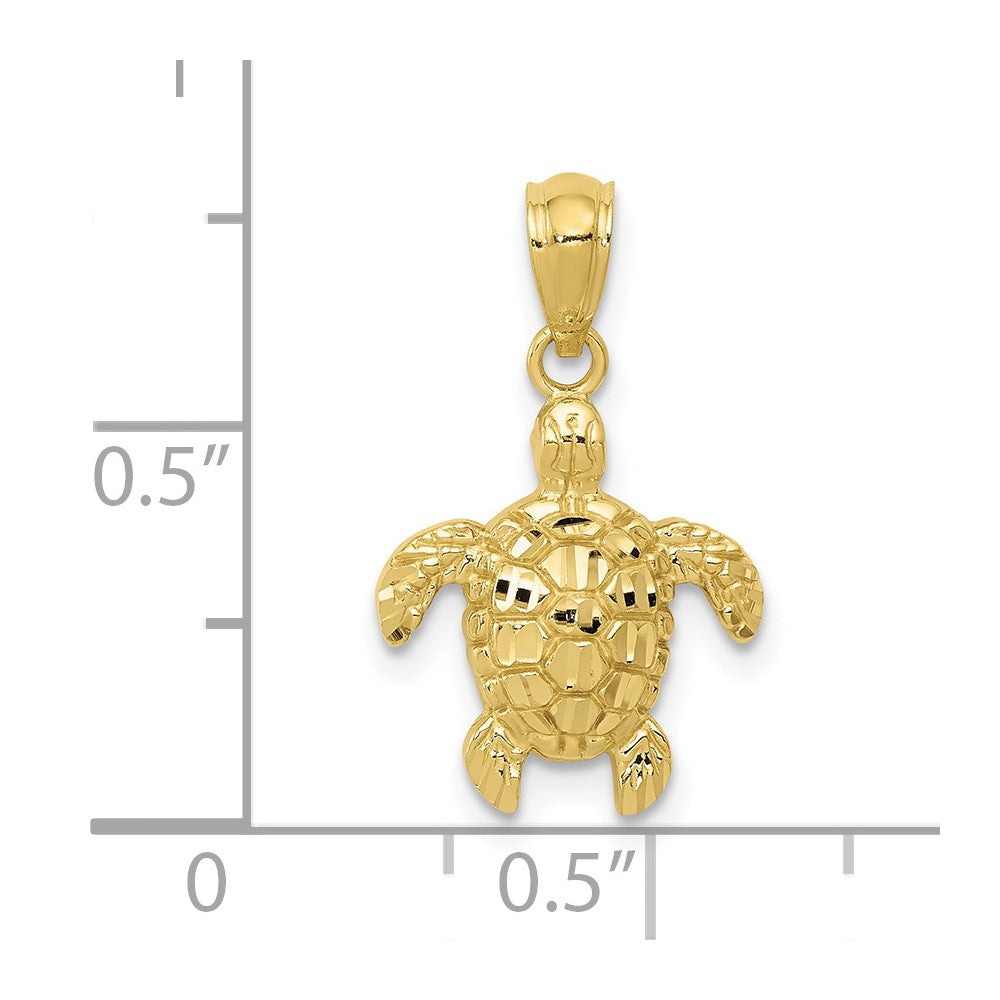 10k Gold Polished & Textured Small DC Turtle Pendant