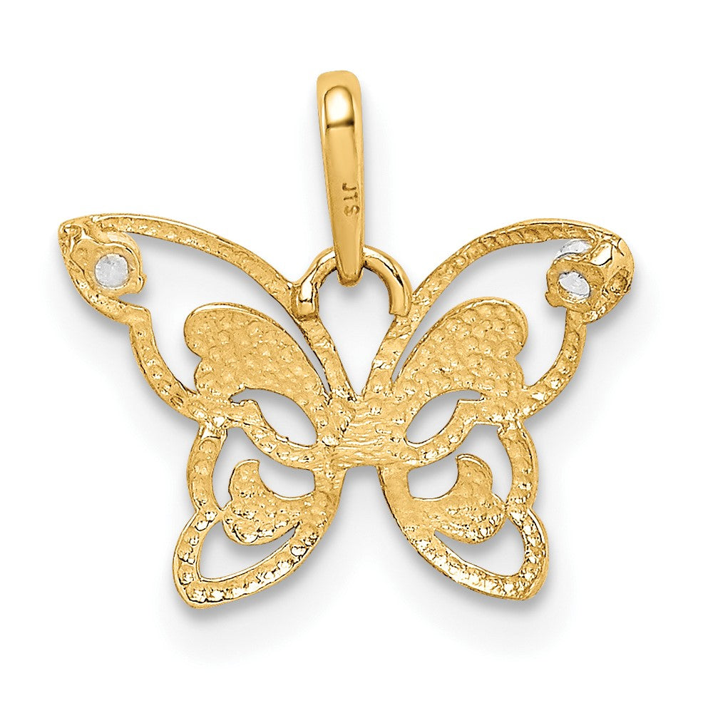 10K Polished CZ Butterfly Pendant