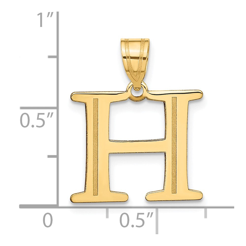 10K Polished Etched Letter H Initial Pendant