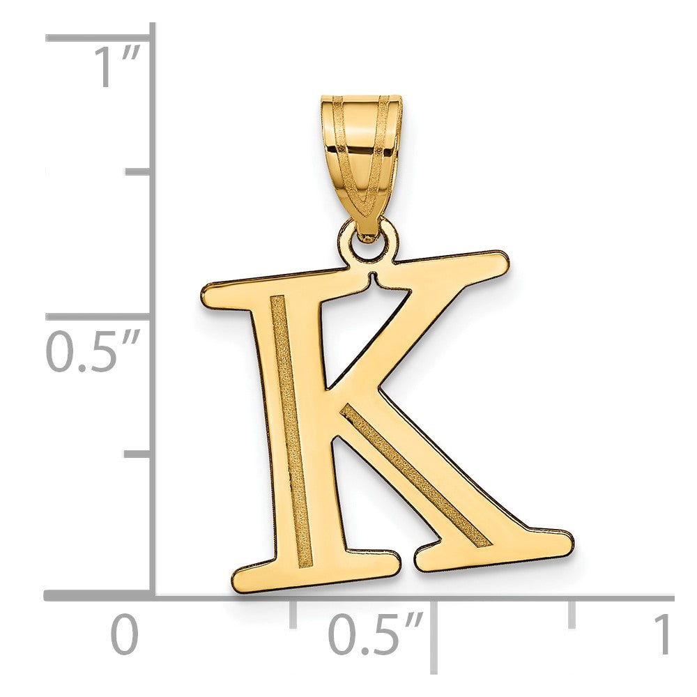 10K Polished Etched Letter K Initial Pendant
