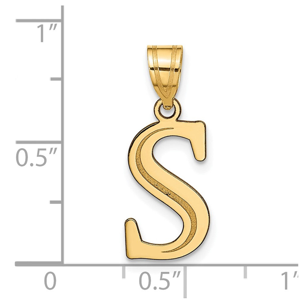 10K Polished Etched Letter S Initial Pendant
