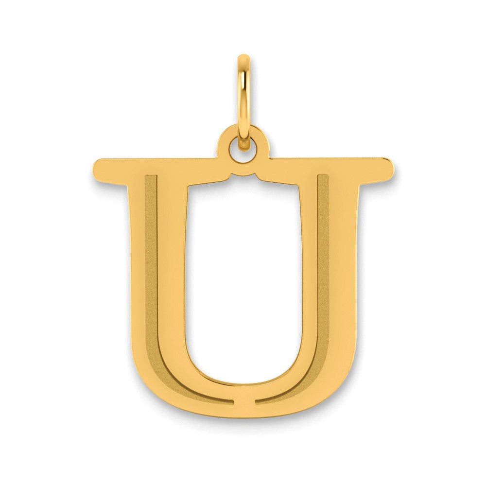 10K Polished Etched Letter U Initial Pendant