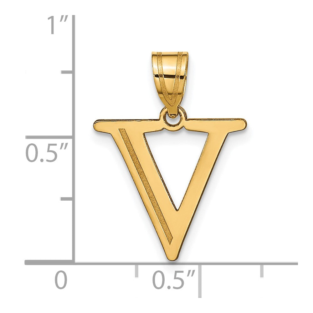 10K Polished Etched Letter V Initial Pendant