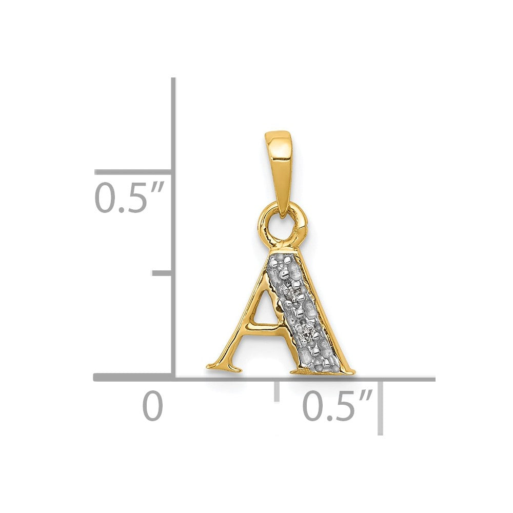 10K and Rhodium Diamond Initial A Pendant