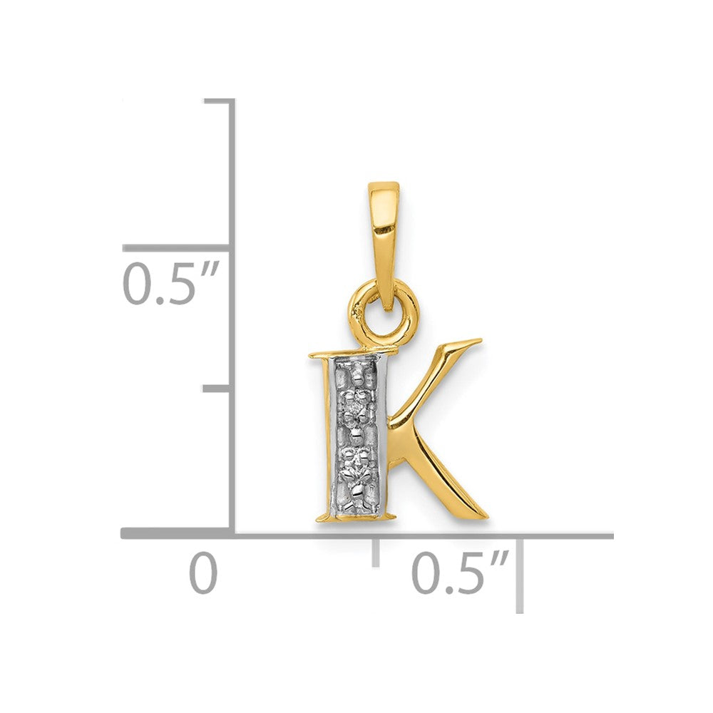 10K and Rhodium Diamond Initial K Charm
