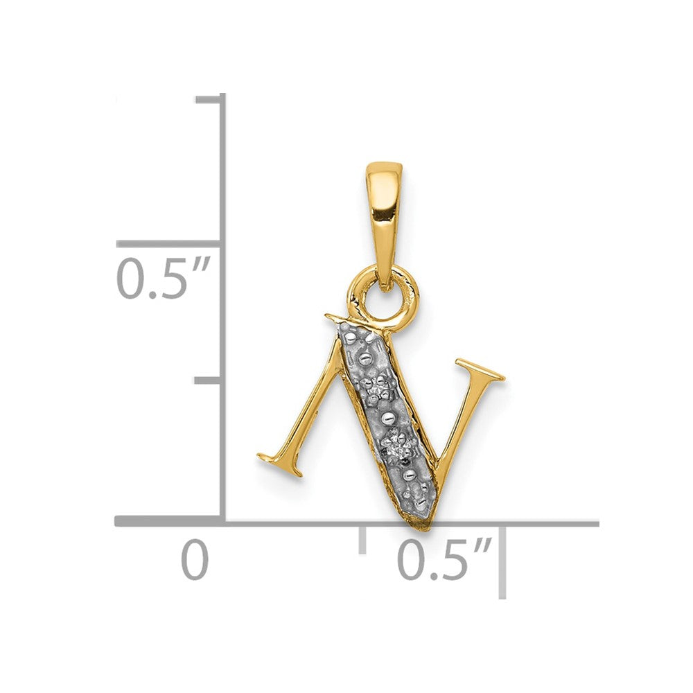 10K and Rhodium Diamond Initial N Charm