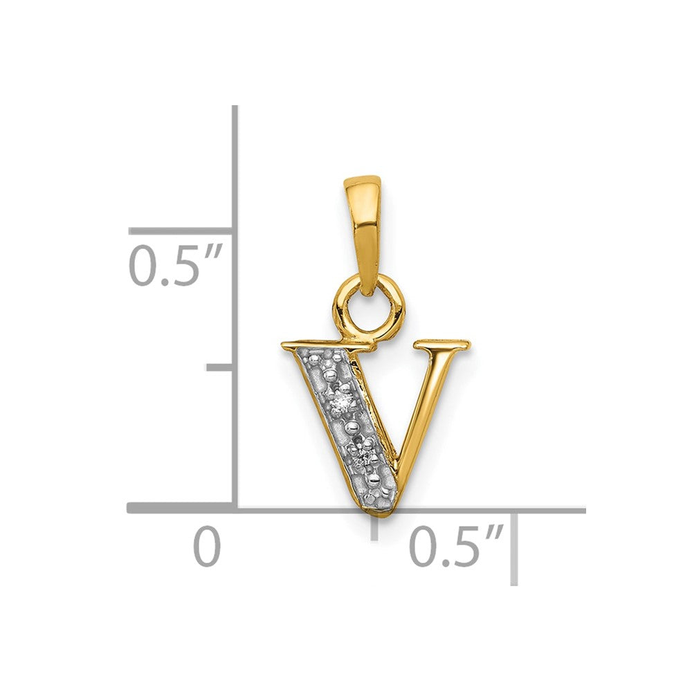10K and Rhodium Diamond Initial V Charm