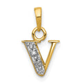 10K and Rhodium Diamond Initial V Charm