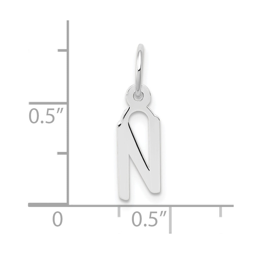 10k White Gold Small Slanted Block Initial N Charm