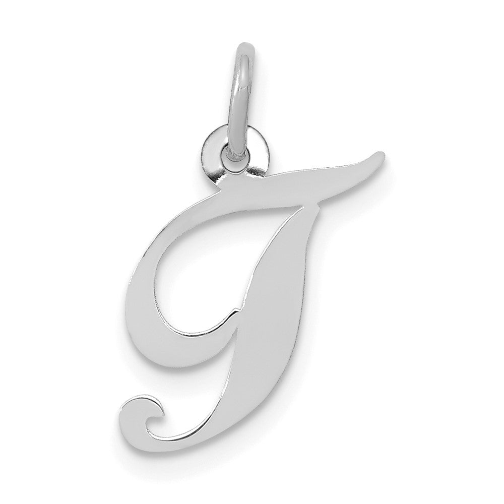 10k White Gold Medium Fancy Script Initial T Charm
