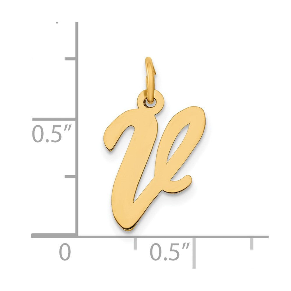10K Medium Script Letter V Initial Charm