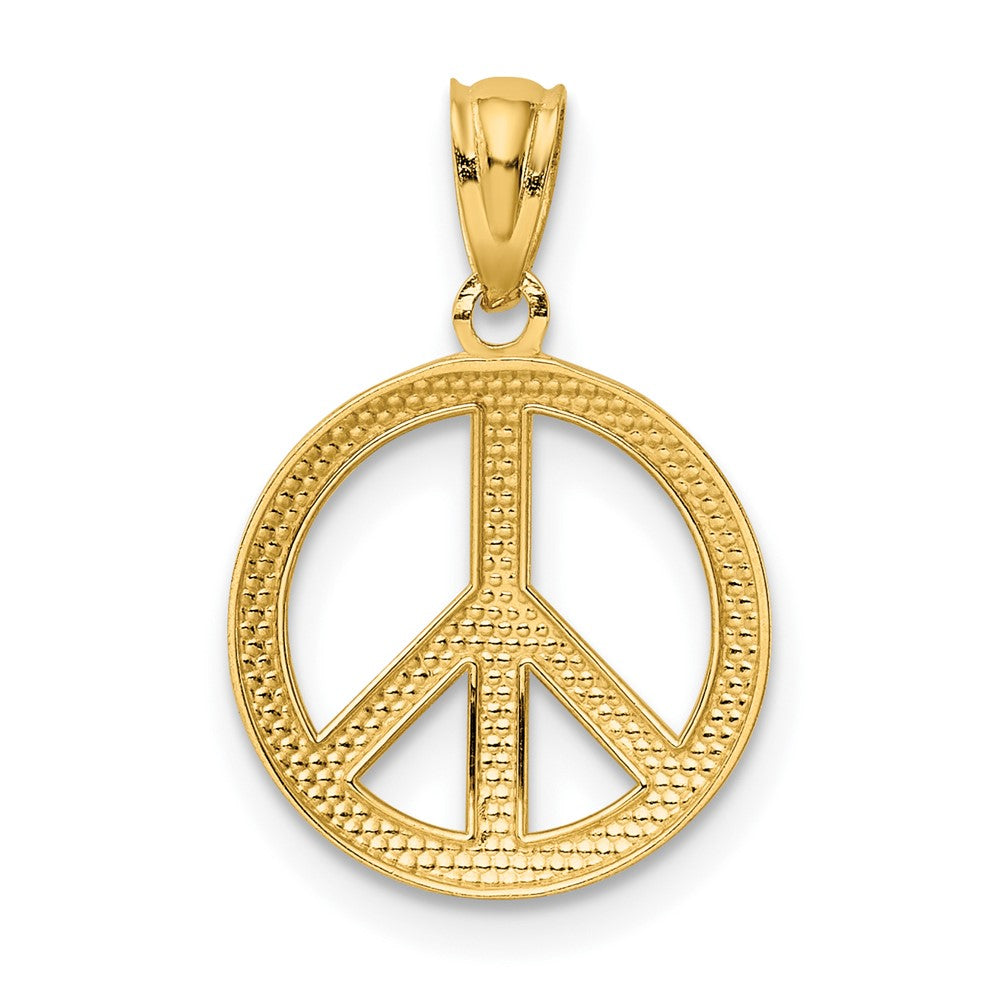 10k Polished Peace Sign Circle Pendant