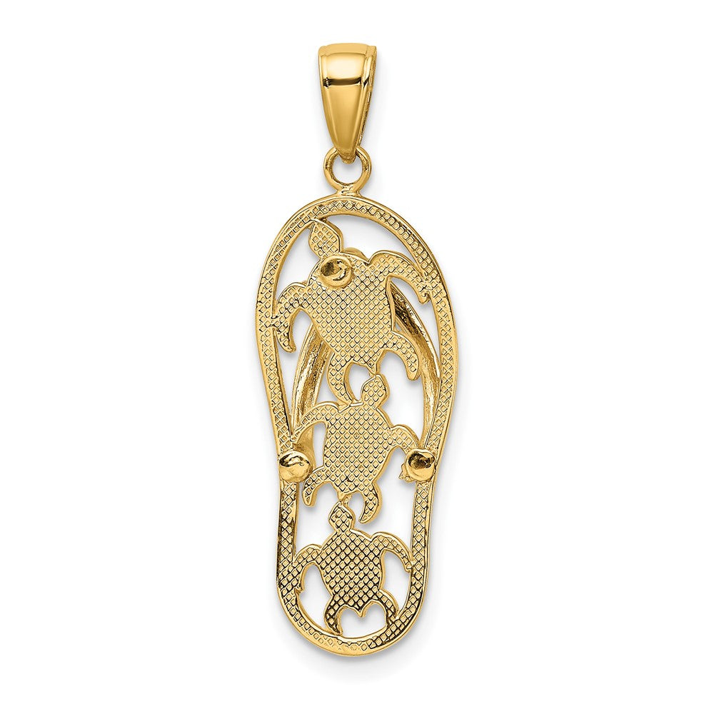 10K Enamel Cut-out Flip Flop w/ Sea Turtles Pendant