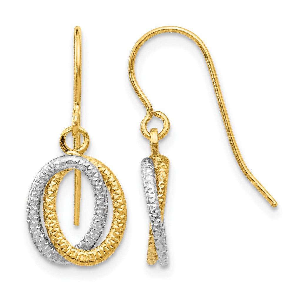 10k Two-tone Textured Fancy Dangle Earrings