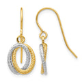 10k Two-tone Textured Fancy Dangle Earrings