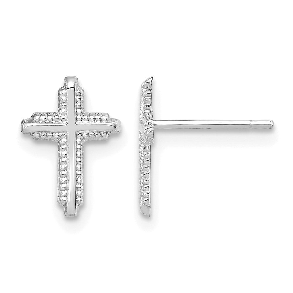10K White Gold Polished Cross Post Earrings