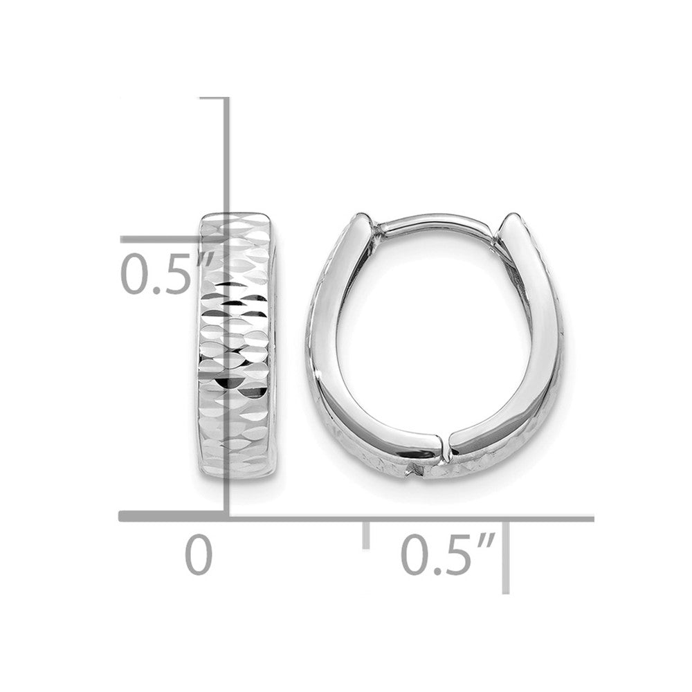 10k White Gold Textured and Polished Hinged Hoop Earrings