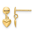 10k Polished Heart Post Dangle Earrings