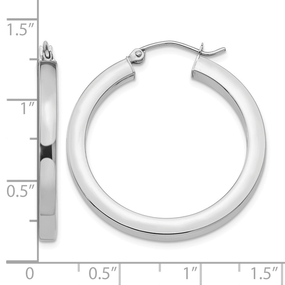 10k White Gold 3mm Polished Square Tube Hoop Earrings