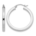 10k White Gold 3mm Polished Square Tube Hoop Earrings