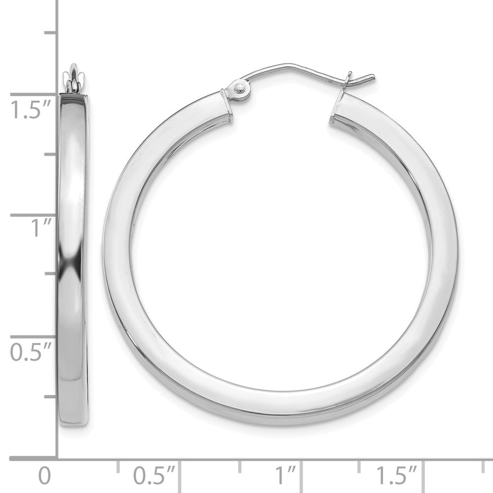 10k White Gold 3mm Polished Square Tube Hoop Earrings