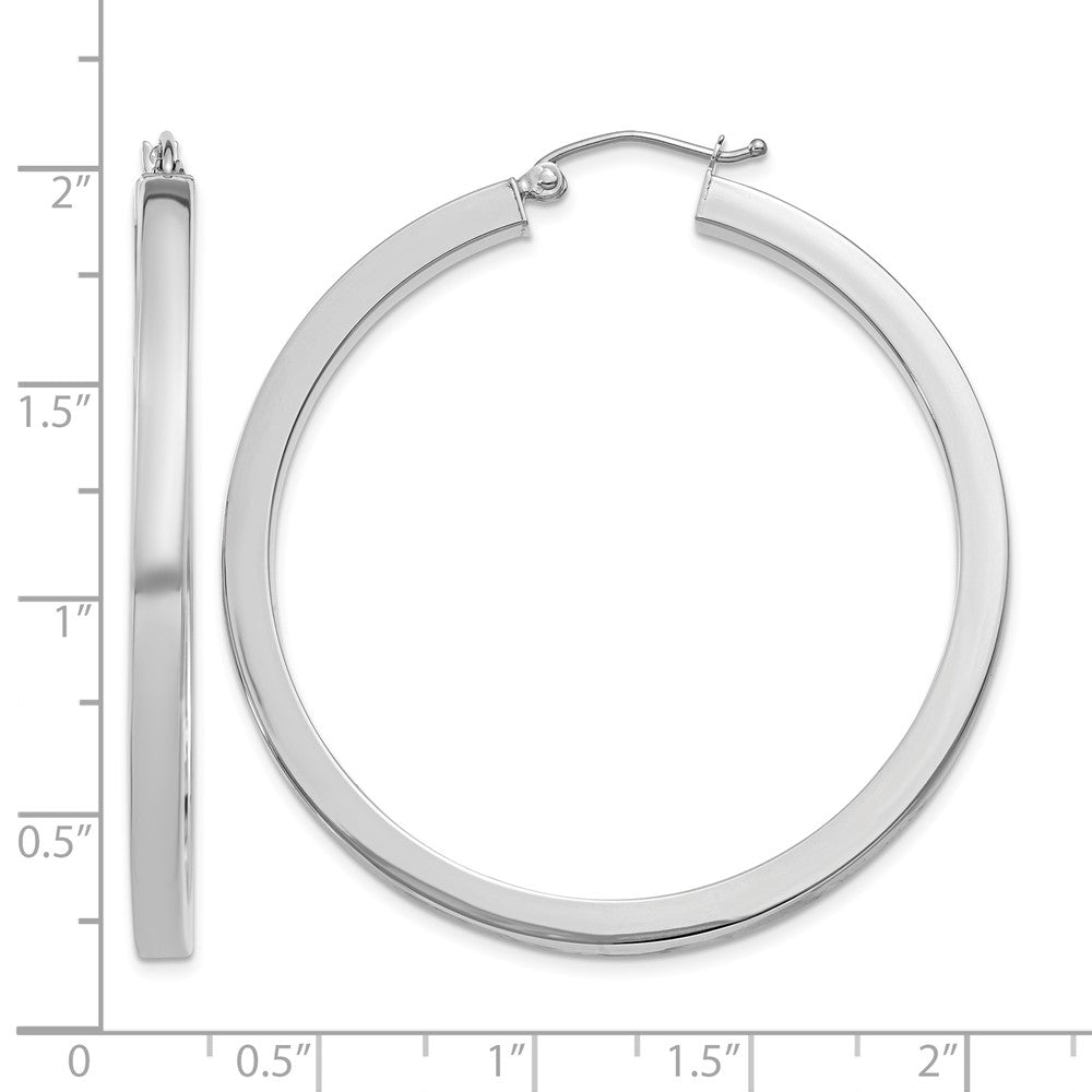 10k White Gold 3mm Polished Square Tube Hoop Earrings