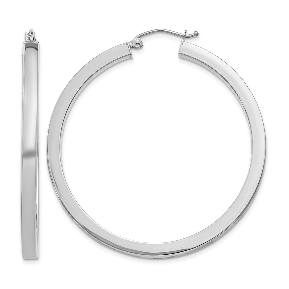 10k White Gold 3mm Polished Square Tube Hoop Earrings