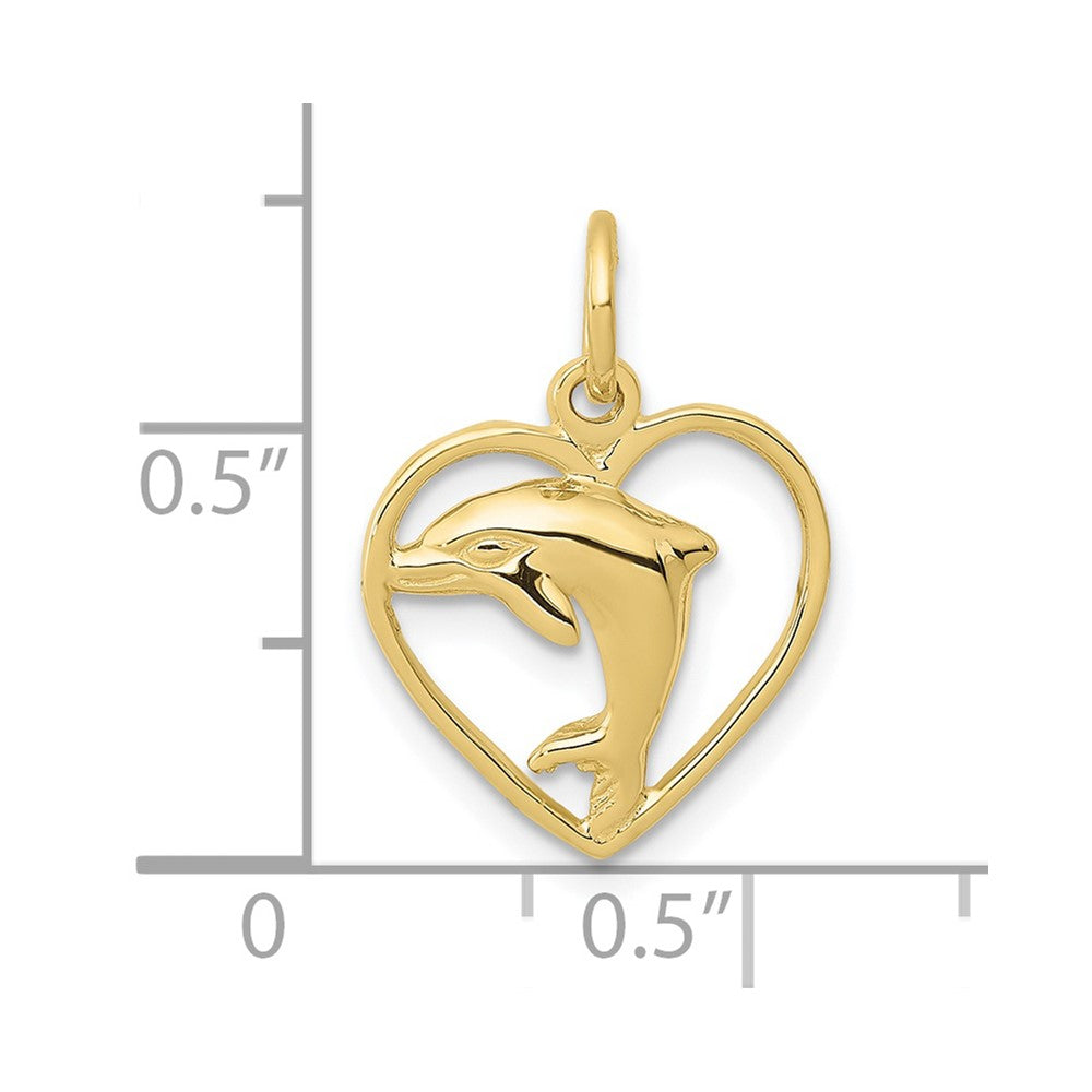 10k Dolphin in Heart Charm