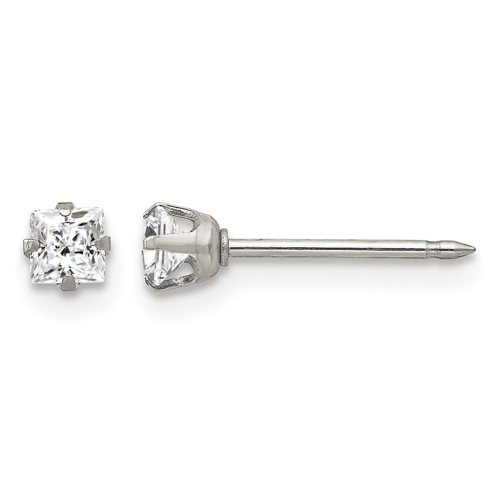 Inverness Stainless Steel 3mm Square CZ Post Earrings