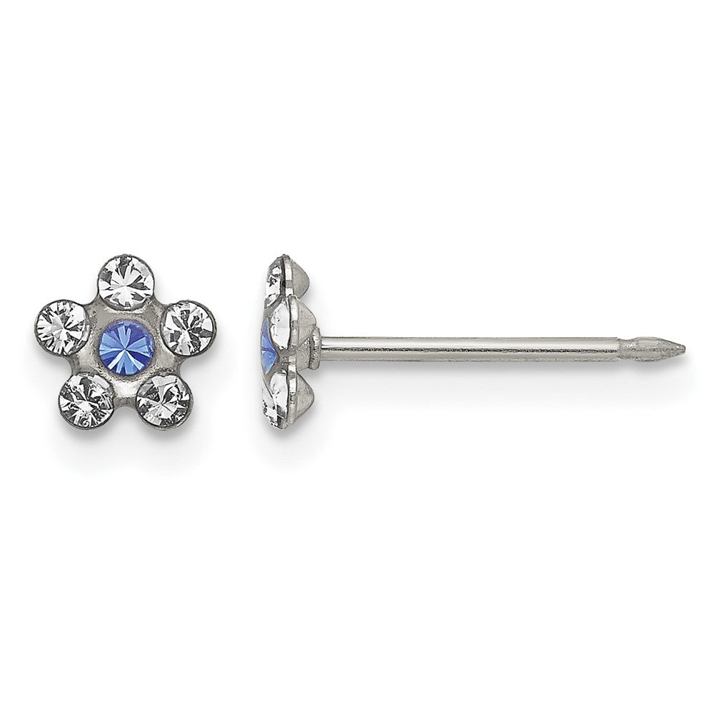 Inverness Stainless Steel Clear & Blue Crystal Post Flower Earrings