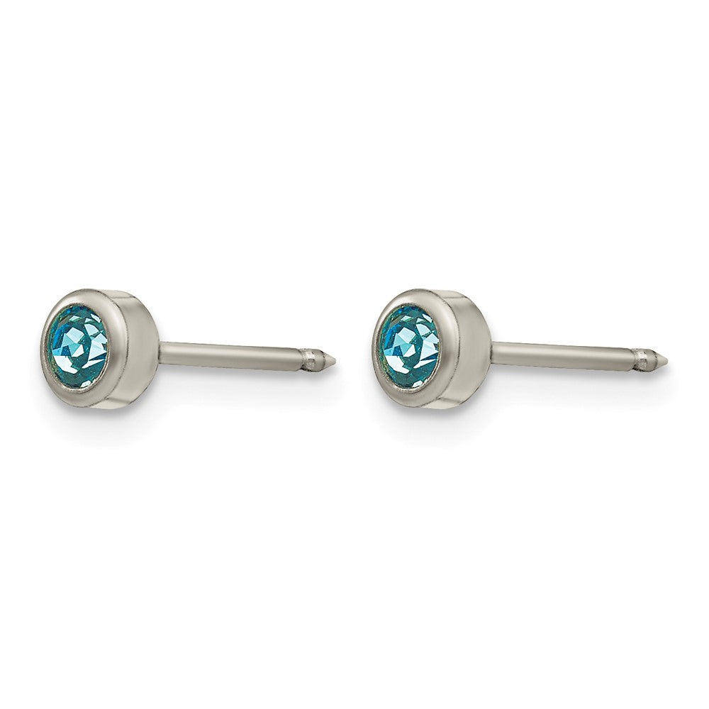 Inverness Titanium 4mm Aqua Crystal Bezel Earrings