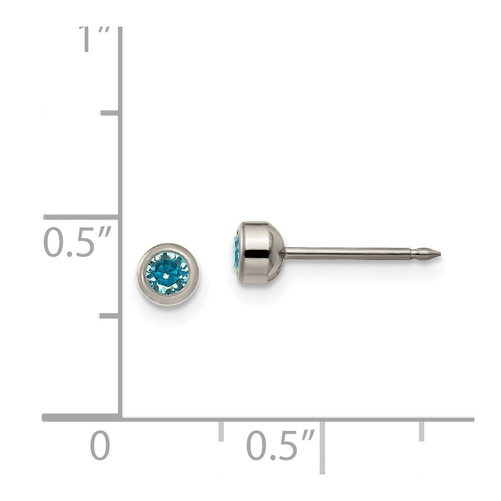 Inverness Titanium 4mm Aqua Crystal Bezel Earrings